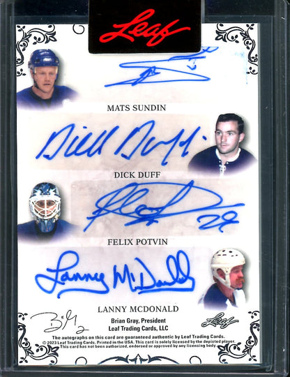 2023 Leaf Ultimate Legends Hockey Frank Mahovlich/Darryl Sittler/Doug Gilmore/Borje Salming/Mats Sundin/Dick Duff/Felix Potvin/Lanny McDonald Signatures 8 Auto