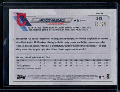 2021 Topps Triston McKenzie Rookie Vintage Stock /99 Guardians