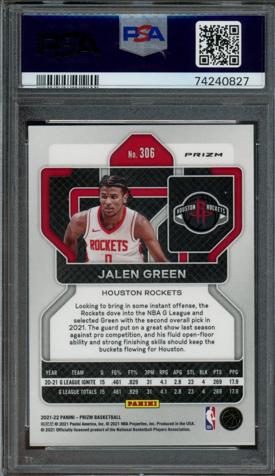 2021/22 Panini Prizm Jalen Green Silver Rookie PSA 9 Rockets 