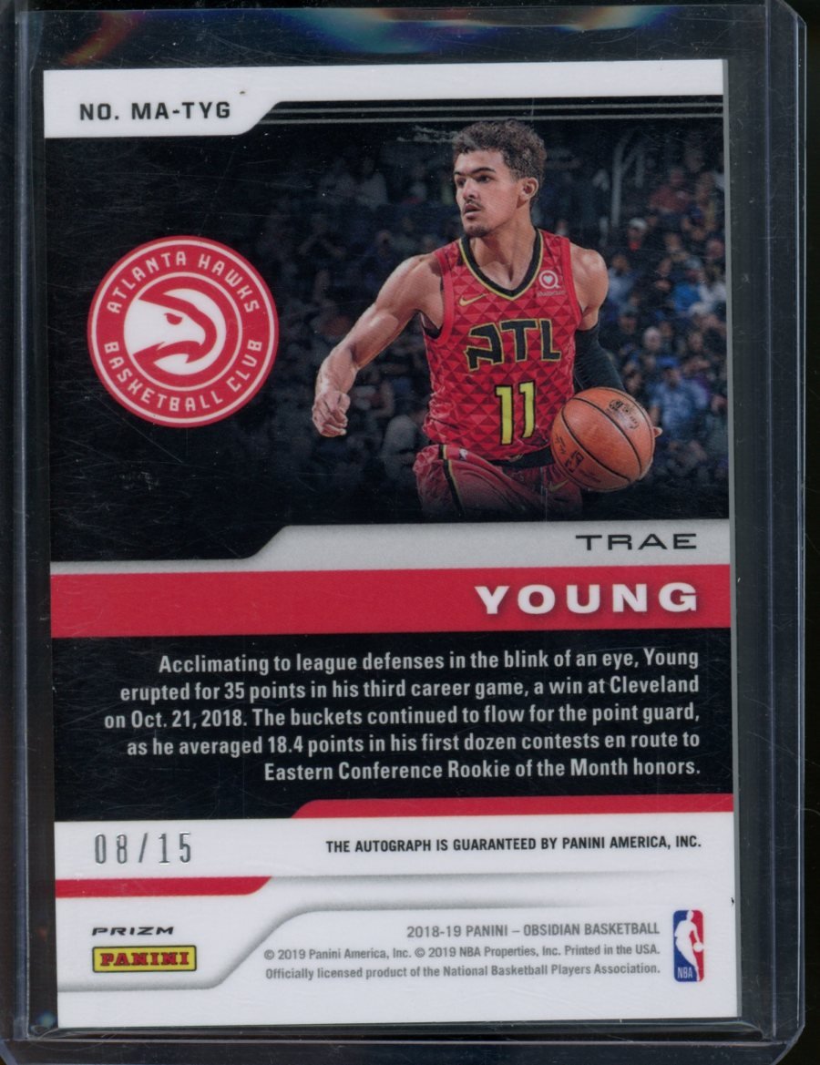 2018/19 Panini Obsidian Trae Young Matrix Green Rookie Auto /15 Hawks - Trading Card Market