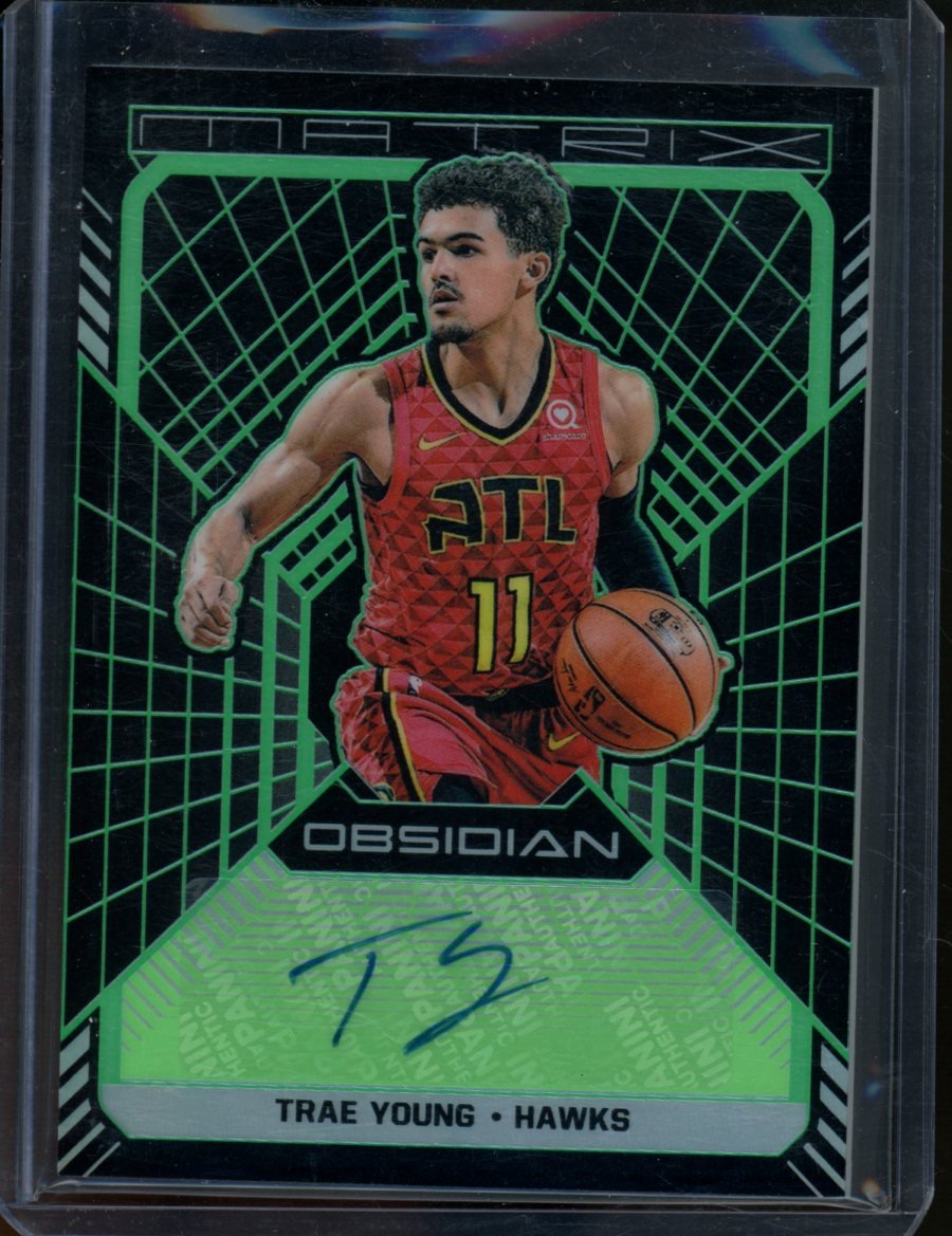 2018/19 Panini Obsidian Trae Young Matrix Green Rookie Auto /15 Hawks - Trading Card Market