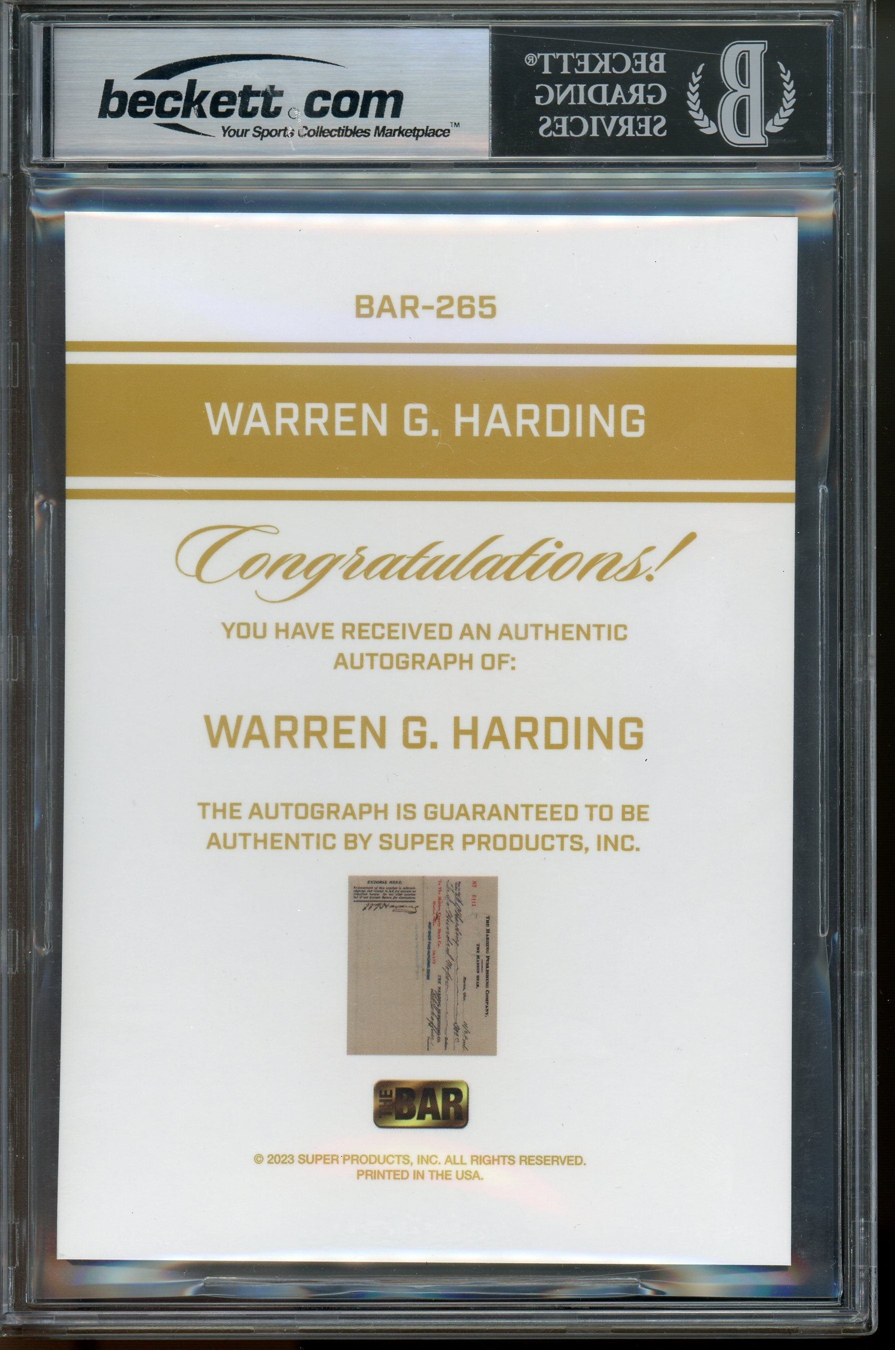 2023 The Bar Cut Autograph Edition Warren G. Harding 5x7 Cut Auto 1/1 BGS 9 - Trading Card Market