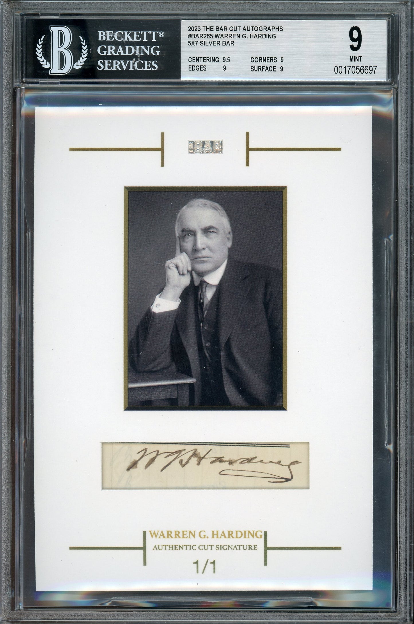 2023 The Bar Cut Autograph Edition Warren G. Harding 5x7 Cut Auto 1/1 BGS 9 - Trading Card Market