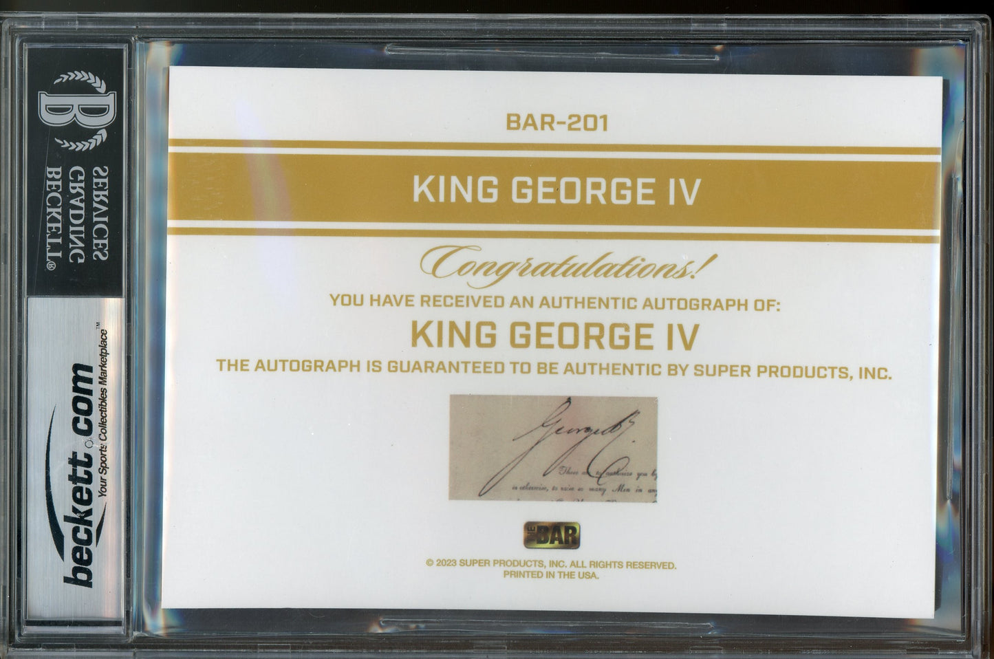 2023 The Bar Cut Autograph Edition King George IV 5x7 Cut Auto 1/1 BGS 8.5 - Trading Card Market