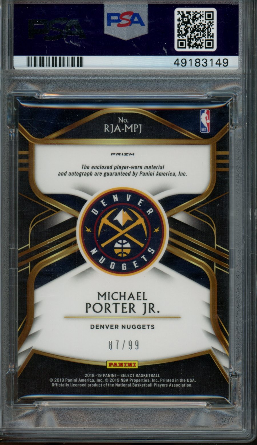 2018 Hoops Michael Porter Jr Auto PSA shops 9