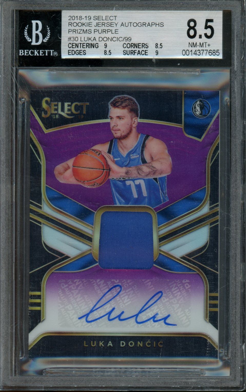 2018 Panini Select Luka Doncic Rookie Patch Auto Purple /99 BGS 8.5 Ma –  Trading Card Market