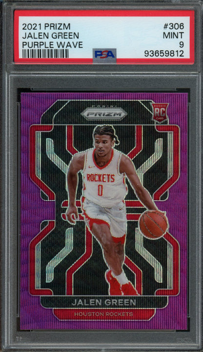 2021 Panini Prizm Jalen Green Rookie Purple Wave PSA 9 Rockets 