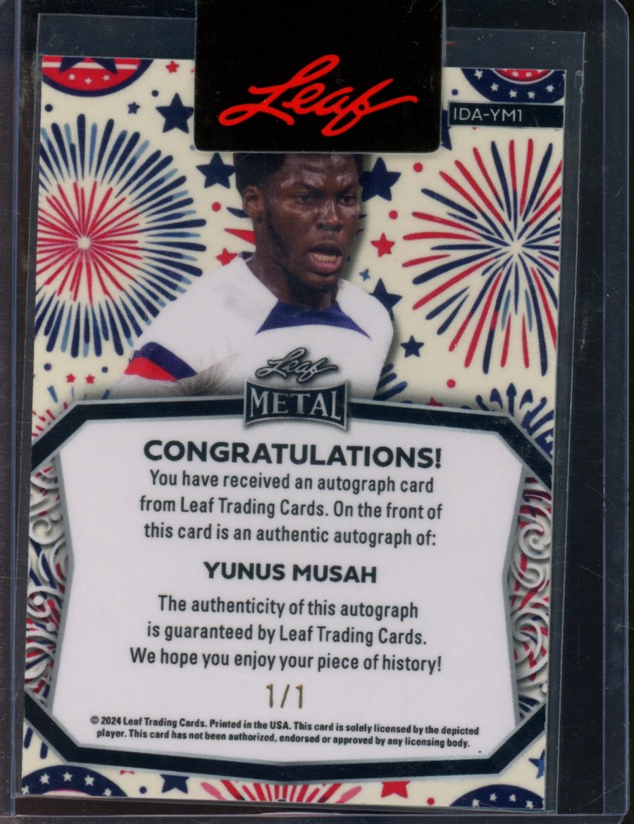 2024 Leaf Metal Idependence Day Yunus Musah Auto Fireworks Gold Vinyl 1/1