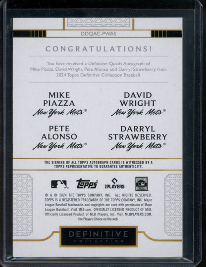2024 Topps Definitive Collection Mike Piazza/David Wright/Pete Alonso/Darryl Strawberry Quad Auto 1/1