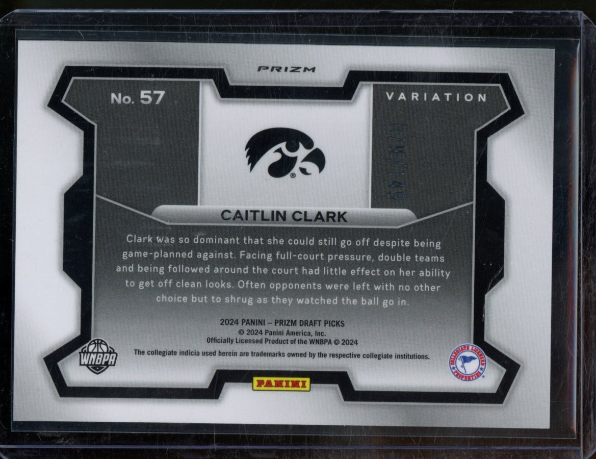 2024 Panini Prizm Draft Picks Caitlin Clark Rookie Purple Cracked Ice /149 Hawkeyes