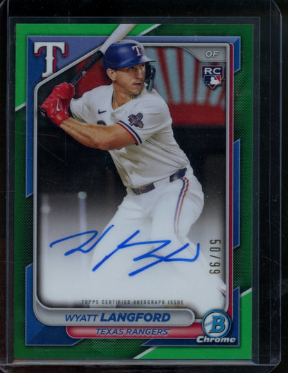 2024 Bowman Chrome Wyatt Langford Rookie Auto Green /99 Rangers - Trading Card Market