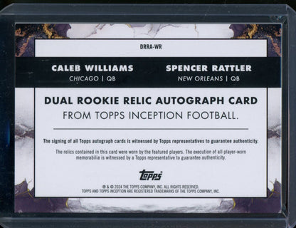 2024 Topps Inception Caleb Williams/Spencer Rattler Duel Rookie Patch Auto Jsy # 18/50
