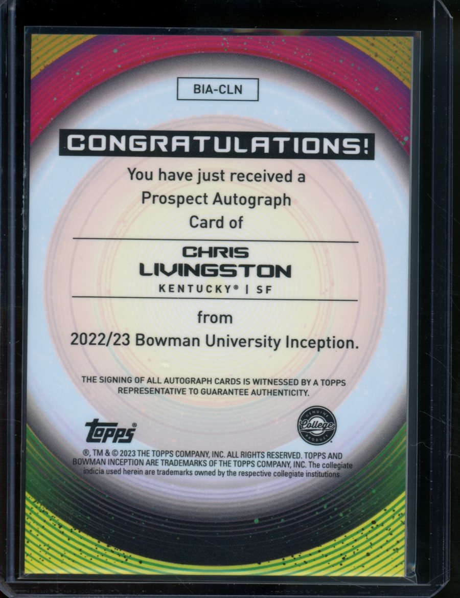 2022 Bowman University Inception Chris Livingston Auto Orange /25 Wildcats - Trading Card Market