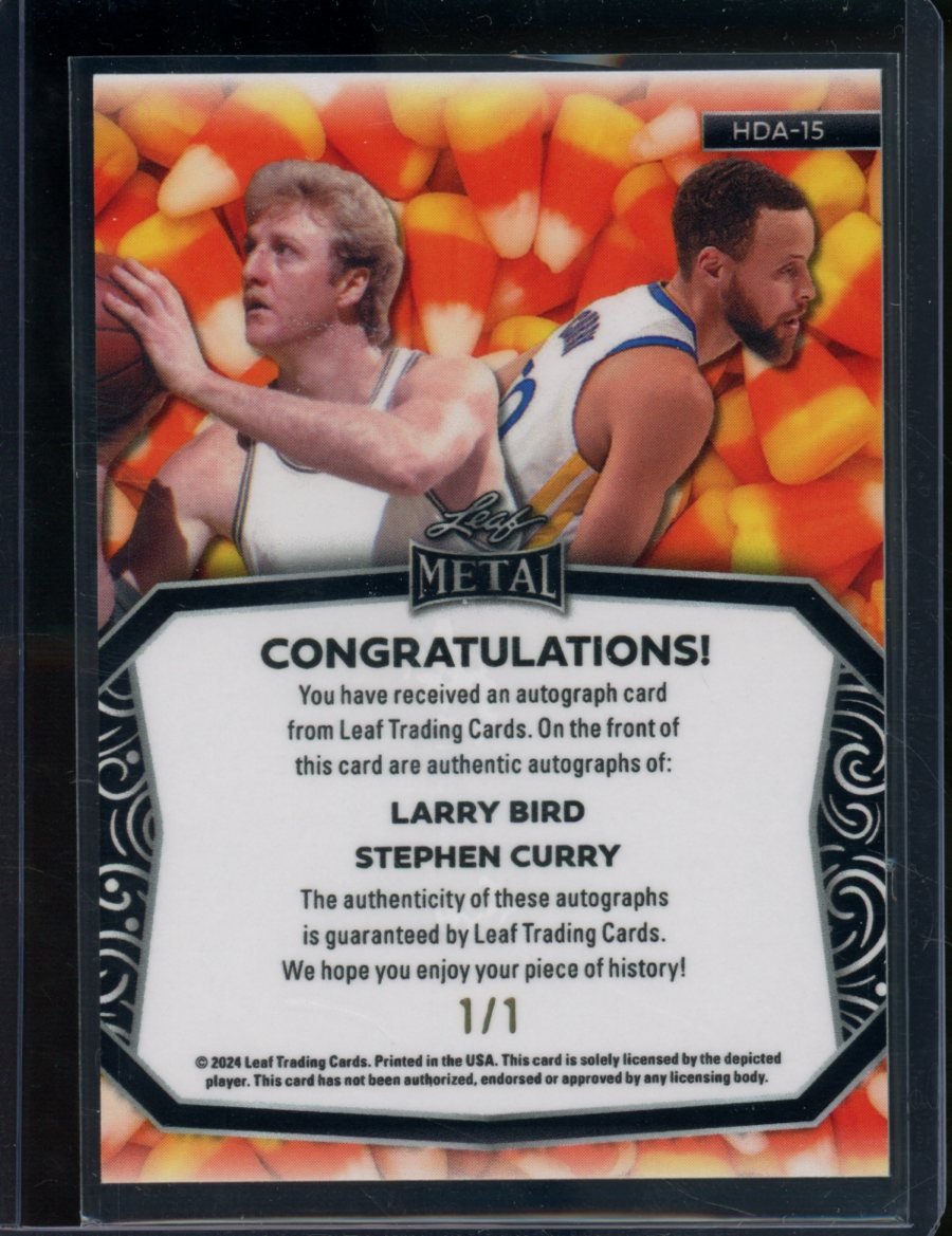2024 Leaf Metal Halloween Larry Bird/Stephen Curry Dual Auto Candy Corn Gold Vinyl 1/1 - Trading Card Market