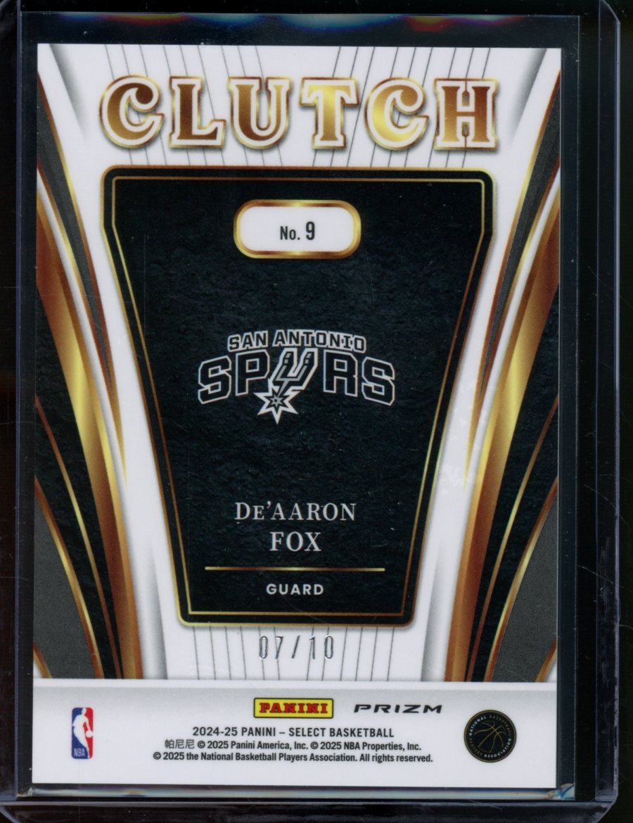 2024 Panini Select De'Aaron Fox Clutch Gold Checkerboard /10 Spurs - Trading Card Market