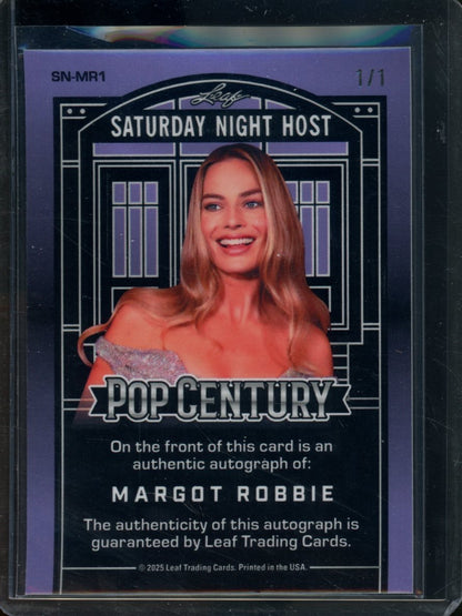2025 Leaf Pop Century Margot Robbie Saturday Night Host Auto Pink Shimmer 1/1 - Trading Card Market