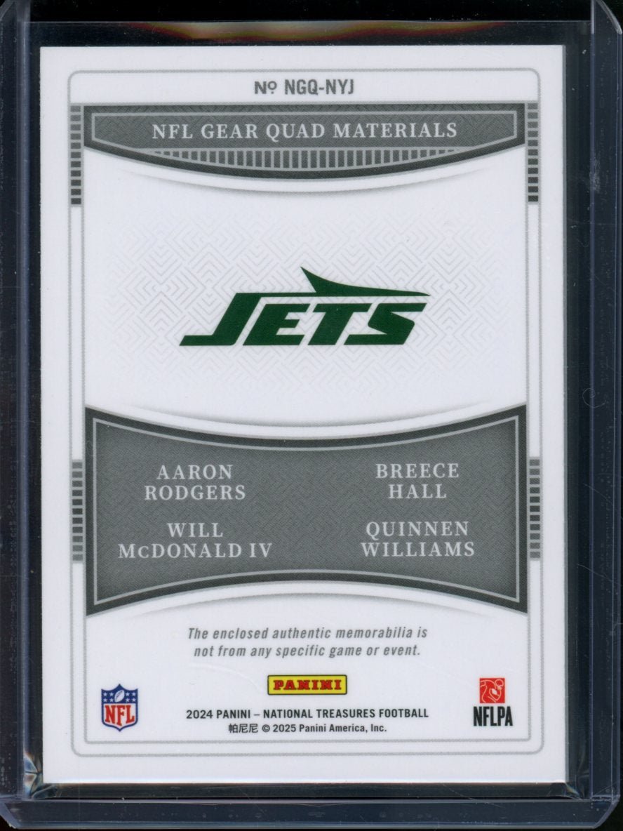 2024 Panini National Treasures Aaron Rodgers/Breece Hall/Will McDonald IV/Quinnen Williams Quad Patch /25 Jets - Trading Card Market