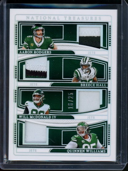 2024 Panini National Treasures Aaron Rodgers/Breece Hall/Will McDonald IV/Quinnen Williams Quad Patch /25 Jets - Trading Card Market