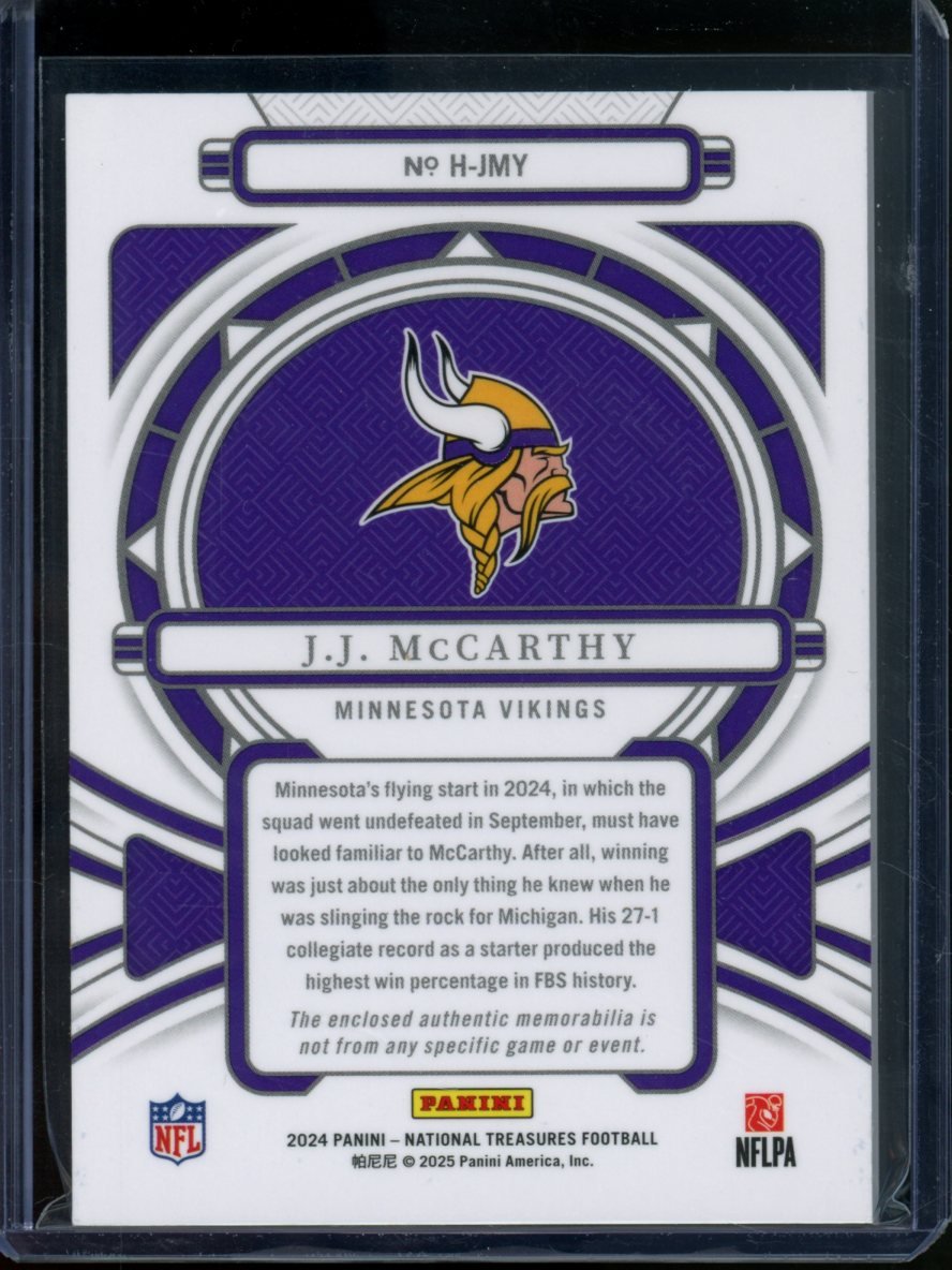 2024 Panini National Treasures J.J. McCarthy Heirlooms Rookie Patch /49 Vikings - Trading Card Market