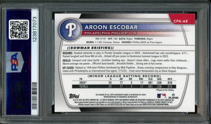 2025 Bowman Chrome Aroon Escobar 1st Auto Green Reptilian /99 PSA 9 Phillies - Trading Card Market