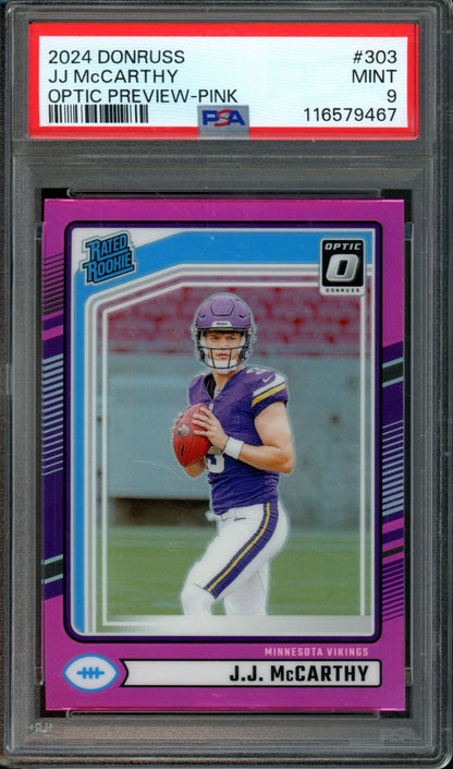 2024 Donruss Optic Preview J.J. McCarthy Rated Rookie Pink PSA 9 Vikings - Trading Card Market