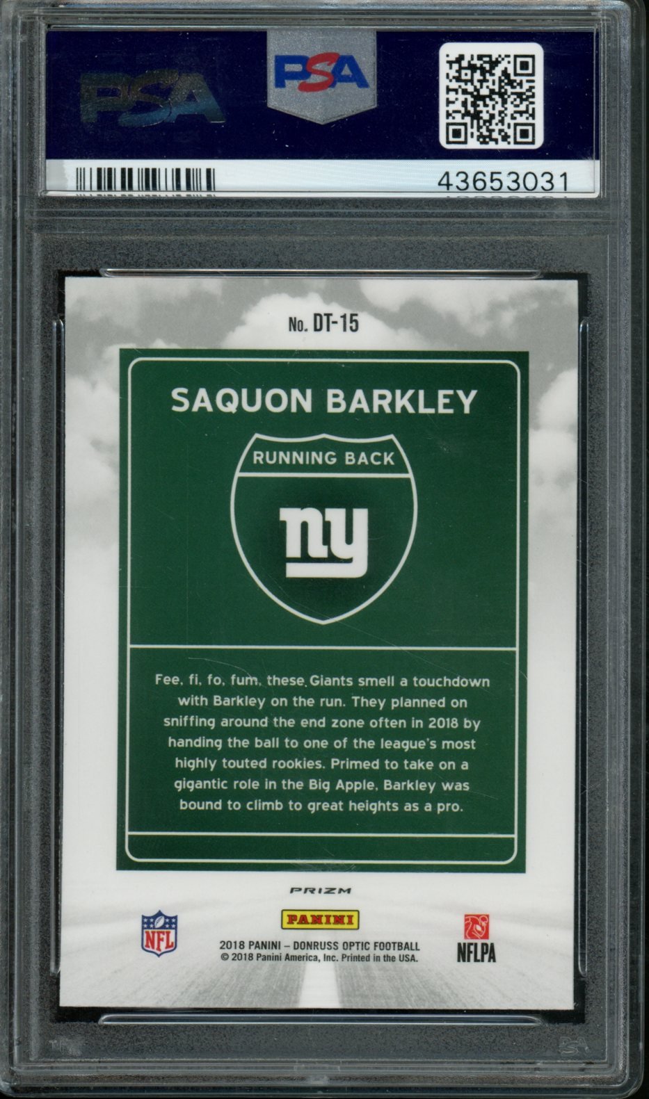 2018 Panini Donruss Optic Saquon Barkley Downtown Rookie SSP PSA 10 Giants - Trading Card Market