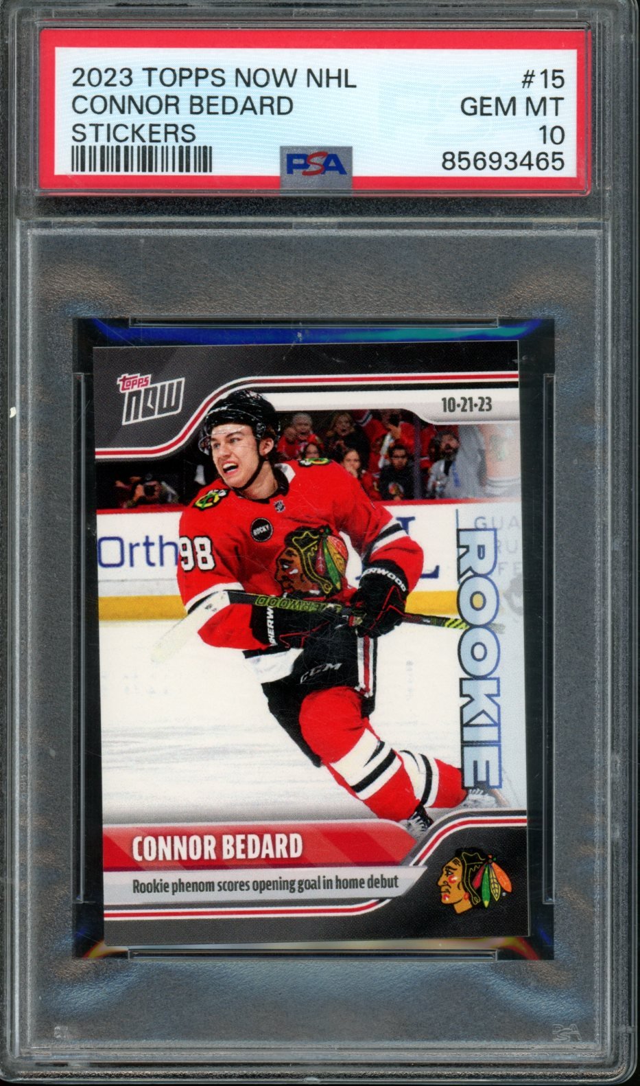 2023 Topps Now Connor Bedard Opening Goal In Home Debut Rookie Sticker PSA 10 Blackhawks - Trading Card Market