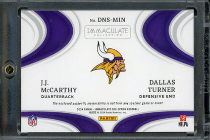2024 Panini Immaculate J.J. McCarthy/Dallas Turner Dual Rookie NFL Shield 1/1 Vikings - Trading Card Market