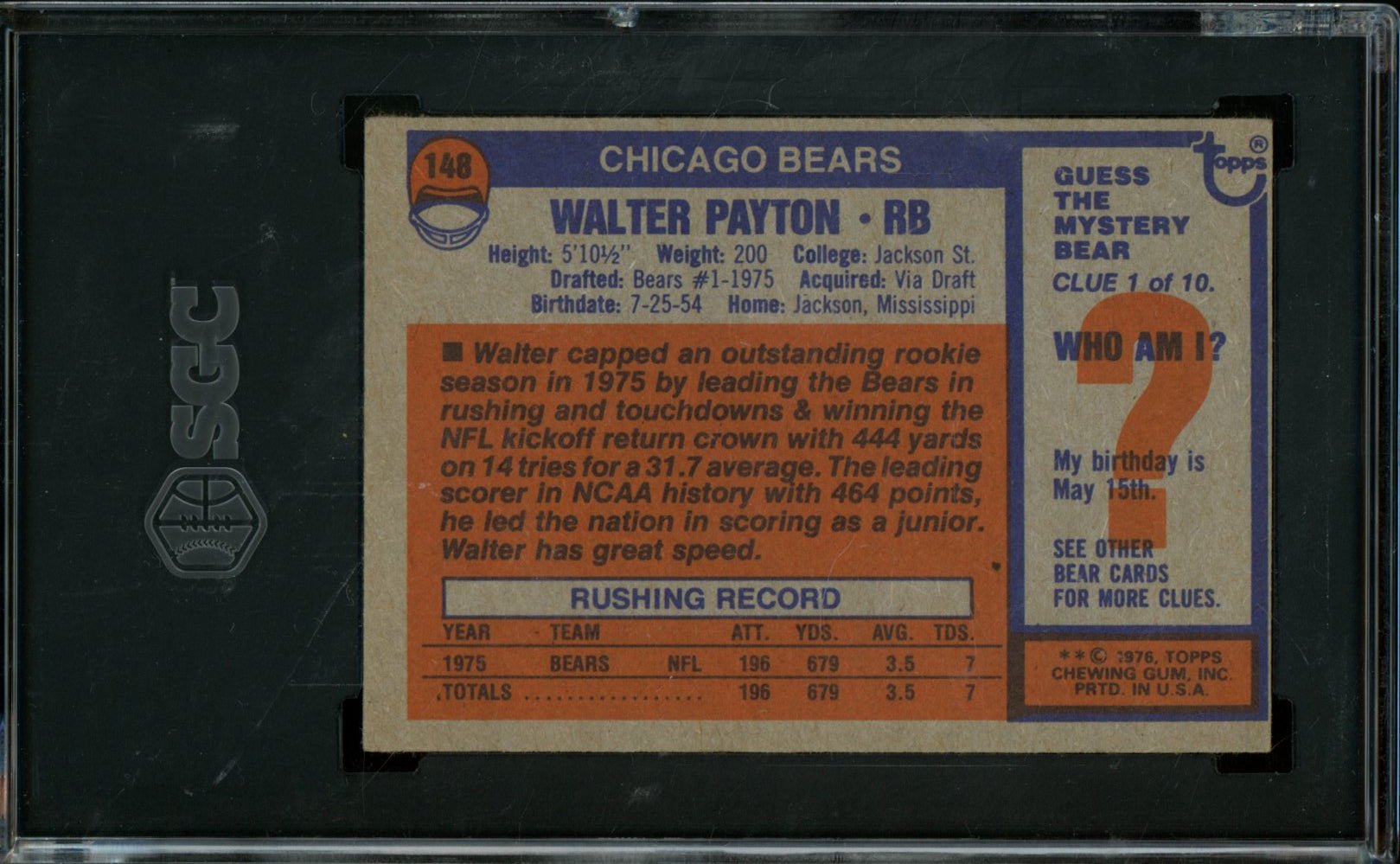 1976 Topps Walter Payton Rookie 148 SGC 5 Bears - Trading Card Market