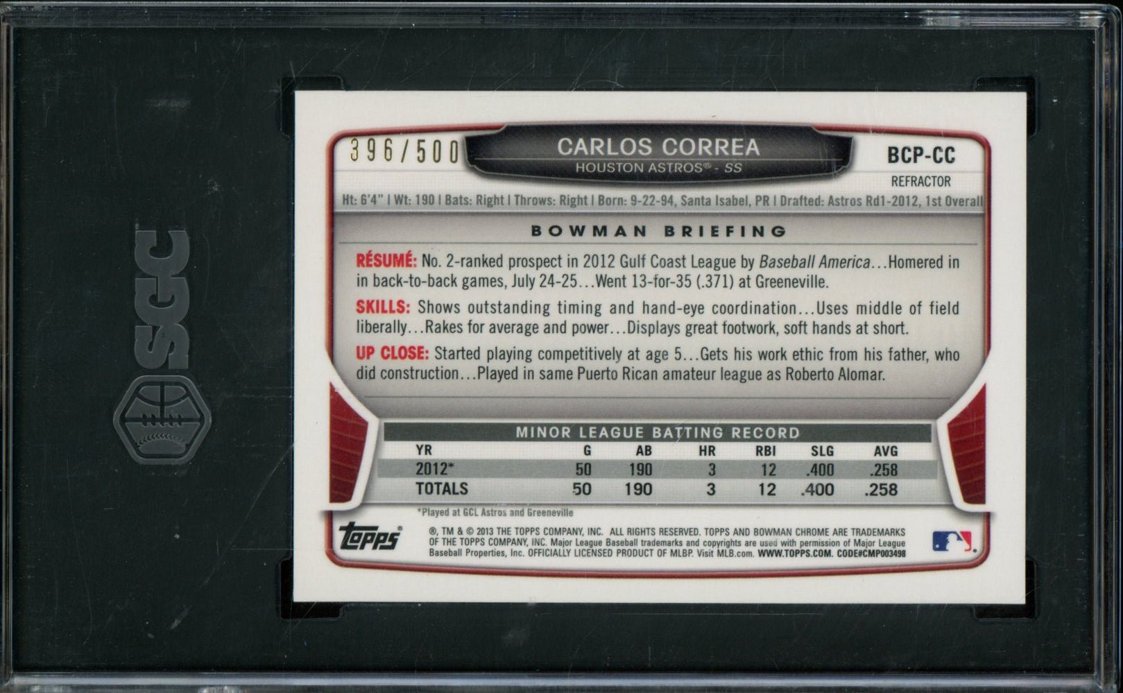 2013 Bowman Chrome Carlos Correa Auto /500 SGC 9.5 Astros - Trading Card Market