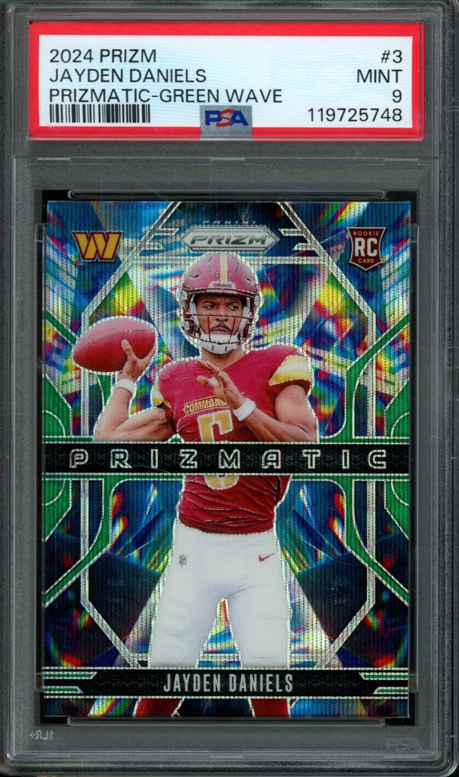 2024 Panini Prizm Jayden Daniels Prizmatic Rookie Green Wave PSA 9 Commanders - Trading Card Market