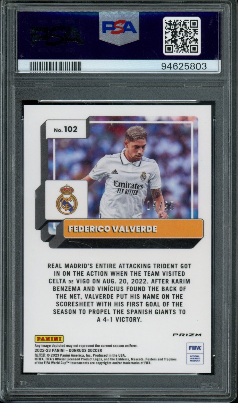 2022 Panini Donruss Optic Federico Valverde Purple Mojo /25 PSA 10 Real Madrid - Trading Card Market