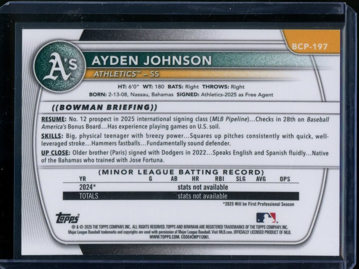 2025 Bowman Chrome Ayden Johnson 1st Geometric /499 Athletics - Trading Card Market