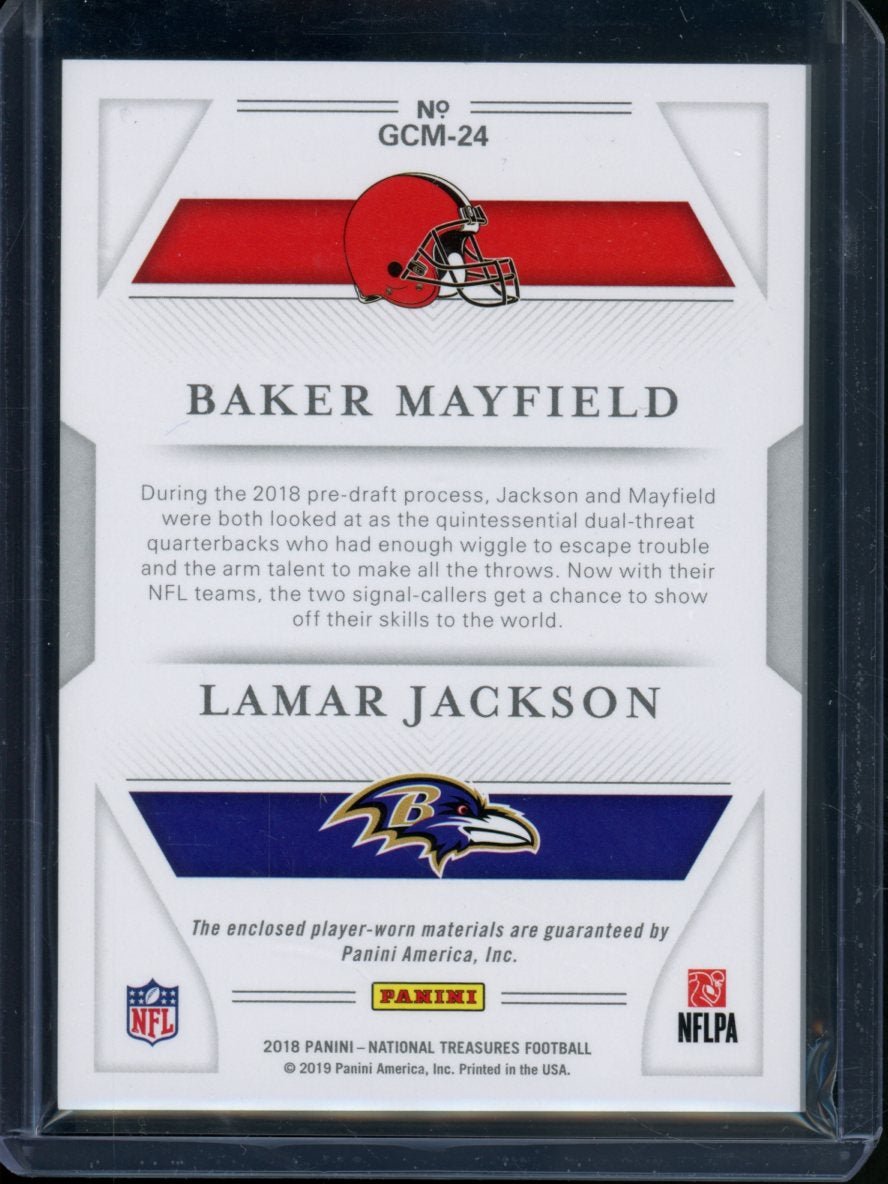 2018 Panini National Treasures Baker Mayfield/Lamar Jackson Rookie Combo Dual Patch /99 - Trading Card Market
