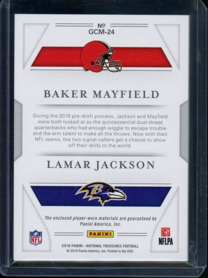 2018 Panini National Treasures Baker Mayfield/Lamar Jackson Rookie Combo Dual Patch /99 - Trading Card Market
