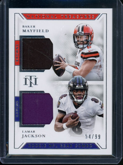 2018 Panini National Treasures Baker Mayfield/Lamar Jackson Rookie Combo Dual Patch /99 - Trading Card Market