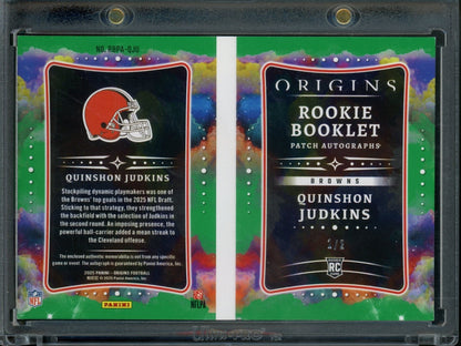 2025 Panini Origins Quinshon Judkins Booklet Rookie Glove Patch Auto /2 Browns - Trading Card Market