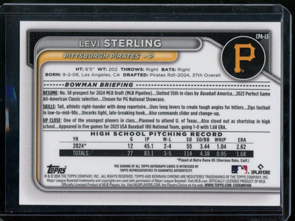 2024 Bowman Chrome Levi Sterling 1st Auto Blue /150 Pirates - Trading Card Market