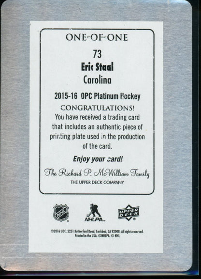 2016 Upper Deck O - Pee - Chee Platinum Eric Staal Printing Plate 1/1 Hurricanes - Trading Card Market