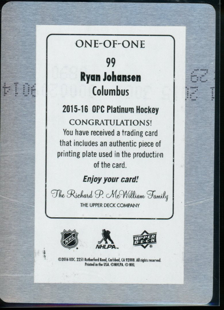 2016 Upper Deck O - Pee - Chee Platinum Ryan Johansen Printing Plate 1/1 Blue Jackets - Trading Card Market