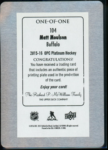 2016 Upper Deck O - Pee - Chee Platinum Matt Moulson Printing Plate 1/1 Sabres - Trading Card Market