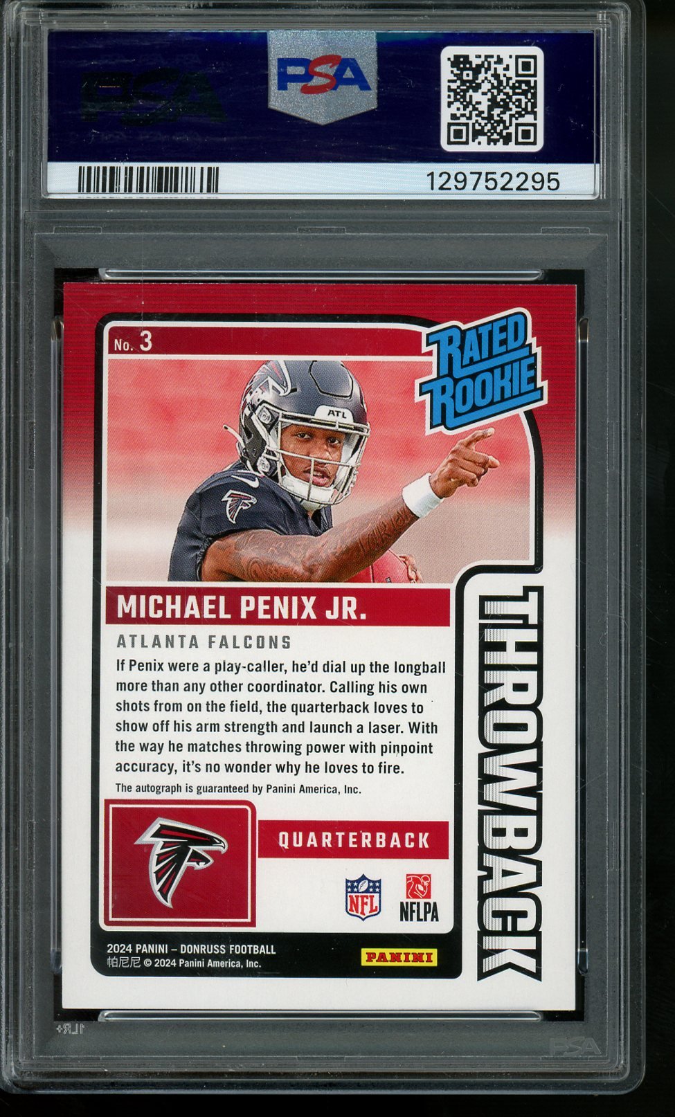 2024 Panini Donruss Michael Penix Jr Rated Rookie Throwback Autograph /49 PSA 9 Falcons - Trading Card Market