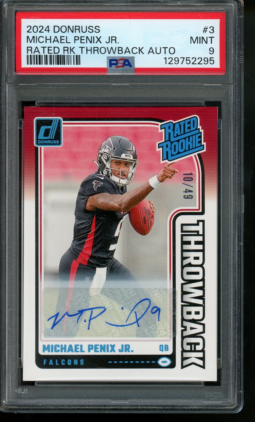 2024 Panini Donruss Michael Penix Jr Rated Rookie Throwback Autograph /49 PSA 9 Falcons - Trading Card Market