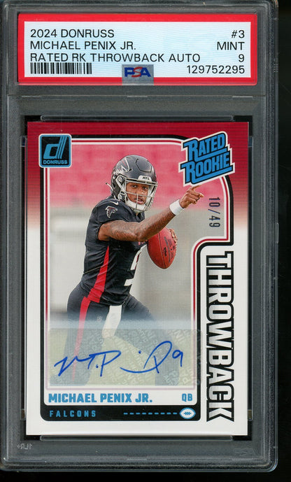 2024 Panini Donruss Michael Penix Jr Rated Rookie Throwback Autograph /49 PSA 9 Falcons - Trading Card Market