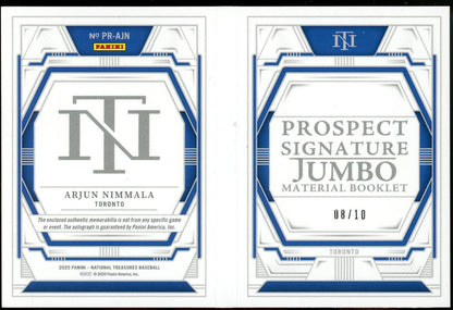 2025 Panini National Treasures Baseball Arjun Nimmala Prospect Signature Jumbo Material Booklet /10 Blue Jays - Trading Card Market