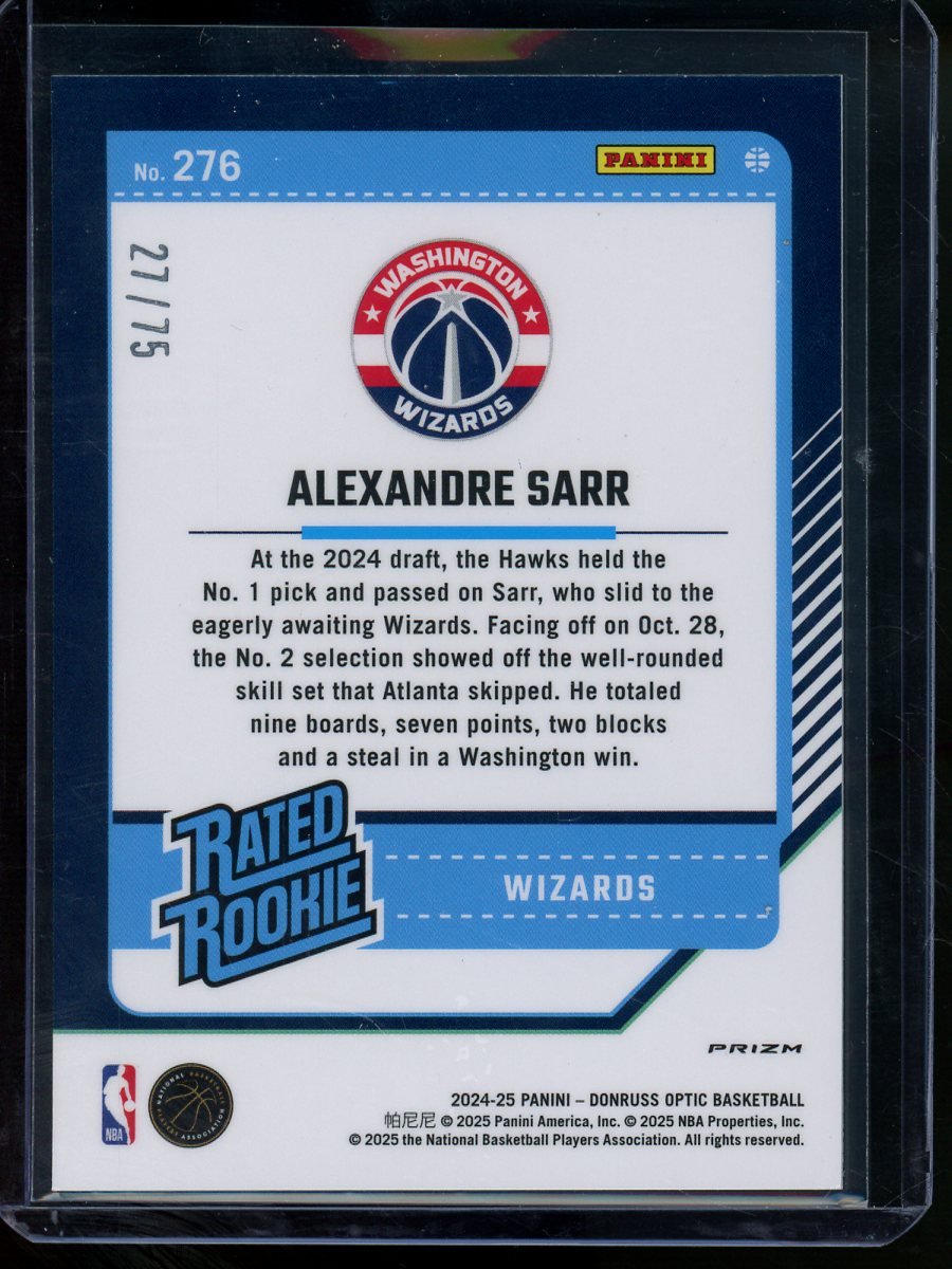 2025 Panini Optic Basketball Alexandre Sarr Rated Rookie Red Glitter /75 Wizards - Trading Card Market