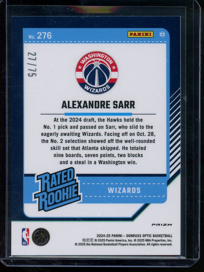 2025 Panini Optic Basketball Alexandre Sarr Rated Rookie Red Glitter /75 Wizards - Trading Card Market