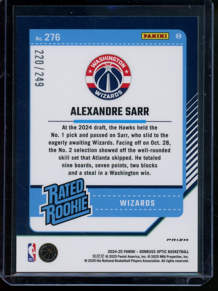 2025 Panini Optic Basketball Alexandre Sarr Rated Rookie Green /249 Wizards - Trading Card Market