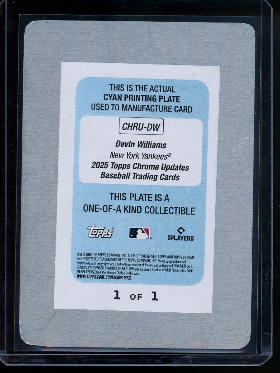 2025 Topps Chrome Baseball Devin Williams Autograph Printing Plate Cyan 1/1 Yankees - Trading Card Market