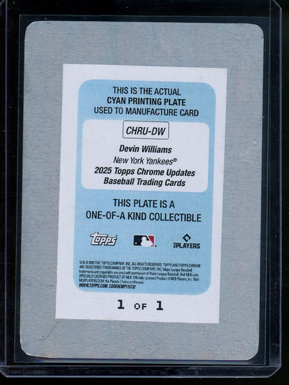 2025 Topps Chrome Baseball Devin Williams Autograph Printing Plate Cyan 1/1 Yankees - Trading Card Market